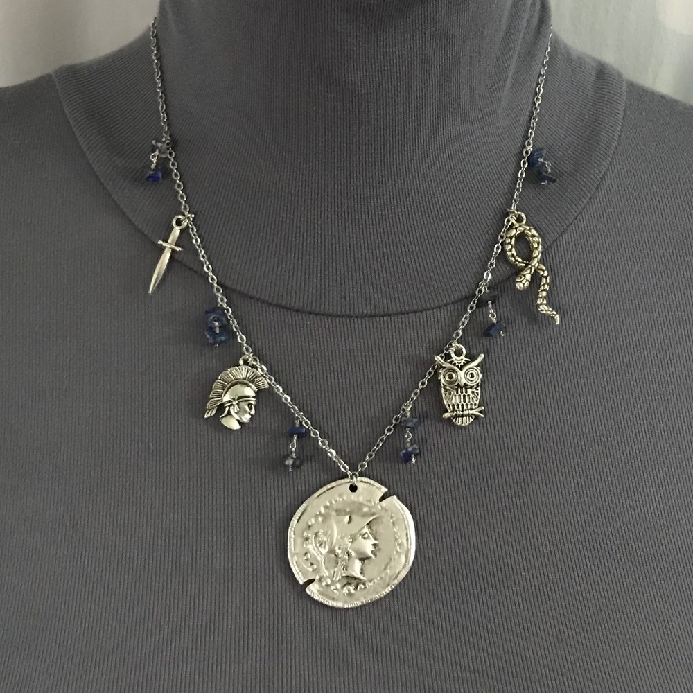 Athena Minerva Greek Roman Goddess Wisdom & War Handmade Necklace, Lapis Lazuli - Picture 7 of 15